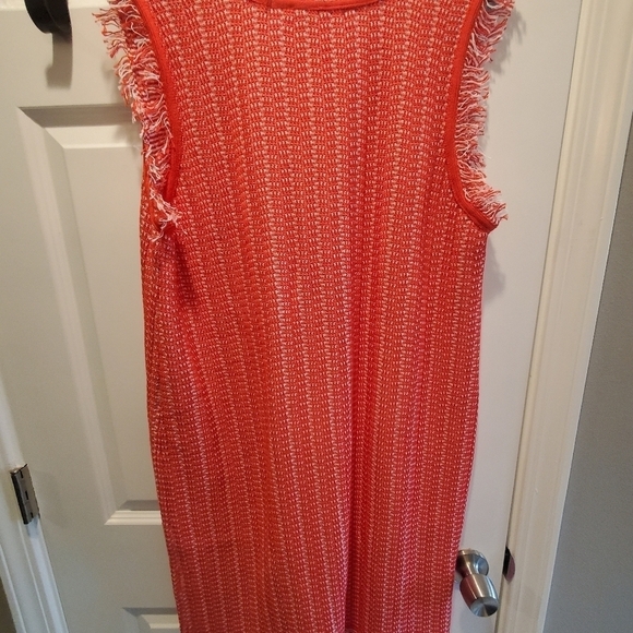 Ann Taylor  petite sz xlp. Red and white  tweed fringe dress. NWT - Picture 9 of 10